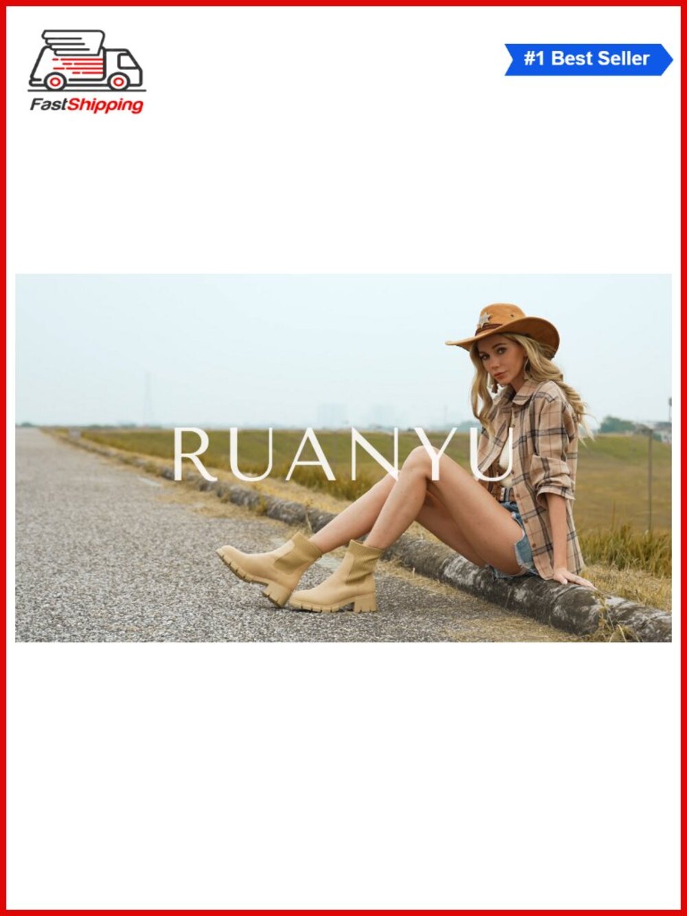 ✨ Ruanyu Platform Chunky Block Heel Chelsea Ankle Booties Lug Sole Combat - Picture 5 of 6